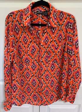 Alloy Apparel Orange and Pink Ikat Print Button Down Blouse